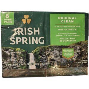 Irish Spring Original Clean 12 Hr Deodorant Soap Flaxseed Oil 8 PK 3.75 OZ Bars